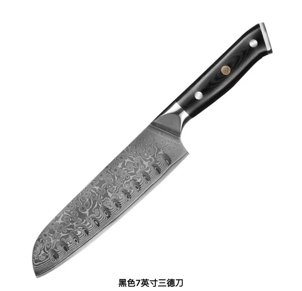 Black 7-Inch Damascus Santoku Knife