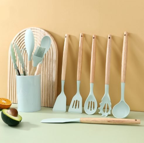 12-Piece Kitchen Utensil Set with Ultra-Slim Wooden Handles