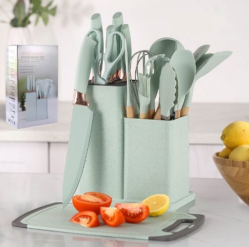 19-Piece Silicone Kitchen Utensil Set with Knife