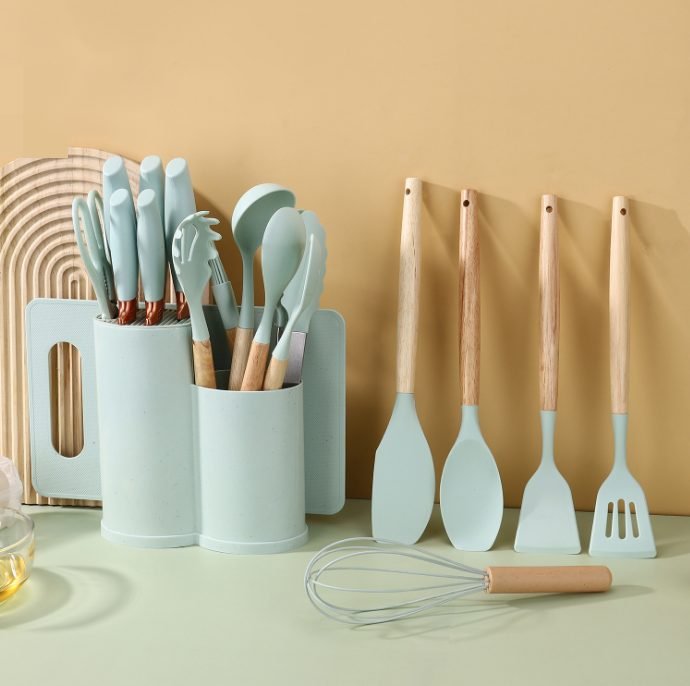 19-Piece Silicone Kitchen Utensil Set - Small Bucket Style B