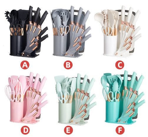 19-Piece Silicone Kitchen Utensil Set with Acrylic Bucket
