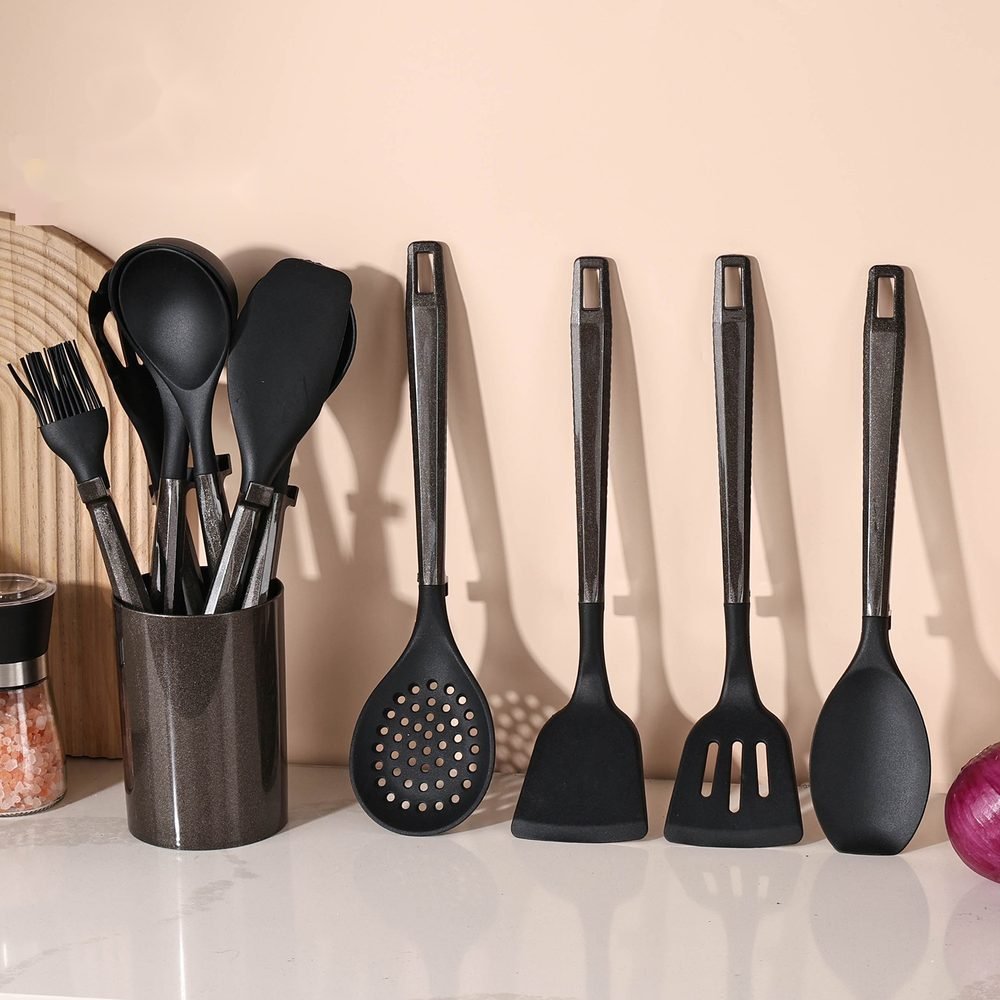 11-Piece Silicone Kitchen Utensil Set - Black Sand