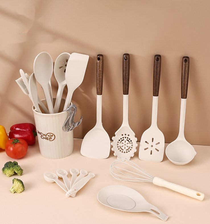 27-Piece Silicone Kitchen Utensil Set with Wooden Handles