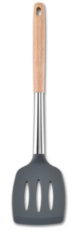Silicone Wooden-Handle Steel-Core Slotted Turner